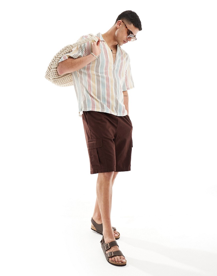 ASOS DESIGN shirt in rainbow stripe-Neutral