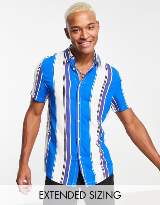 ASOS DESIGN shirt in retro white and blue stripe