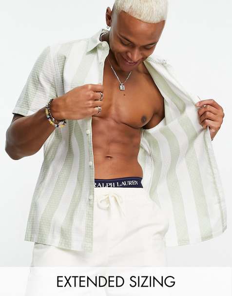 ASOS DESIGN shirt in sage green waffle stripe - view 1