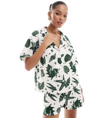 Asos Design Shirt In Seashell Print - Part Of A Set-multi