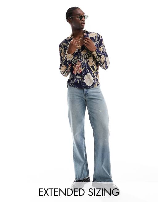 ASOS DESIGN shirt in tapestry floral print in navy 