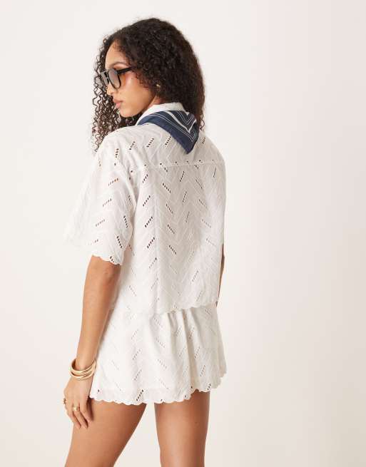 ASOS DESIGN shirt in white geo broderie co-ord, 2 of 4
