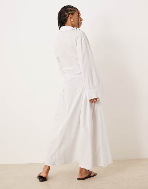 ASOS DESIGN shirt maxi dress with ruched bodice and dropped waist in white, 2 of 4