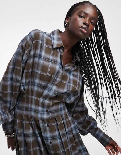 ASOS DESIGN shirt midi dress with nipped waist in chocolate check, 2 of 4