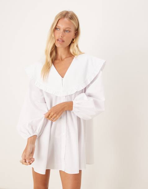 ASOS DESIGN shirt mini dress with oversized collar in white - view 1