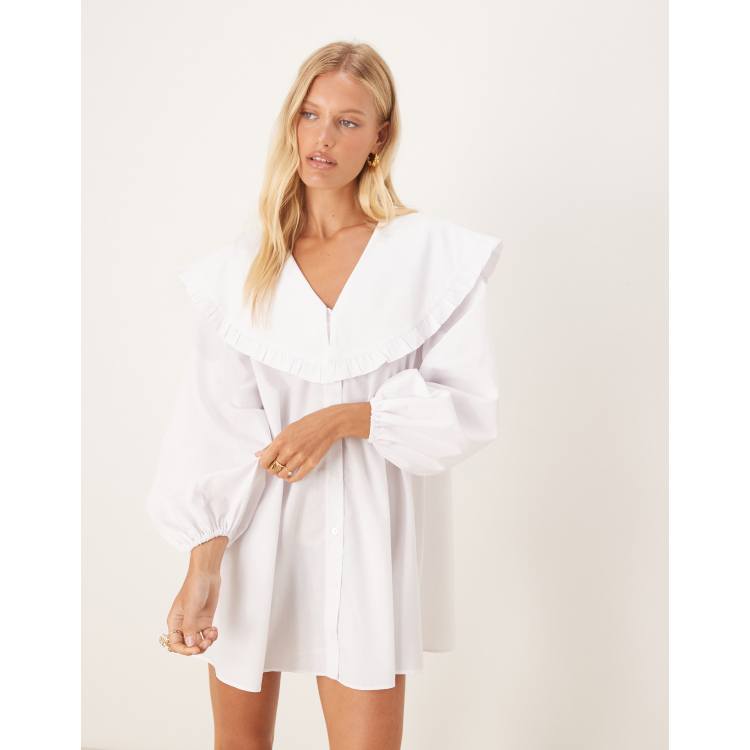 asos white shirt dresses ASOS DESIGN oversized collar long sleeve mini shirt dress in white