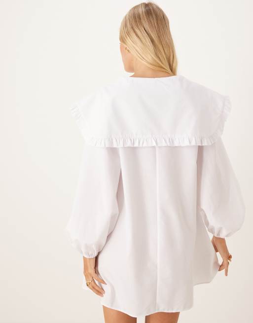 ASOS DESIGN shirt mini dress with oversized collar in white
