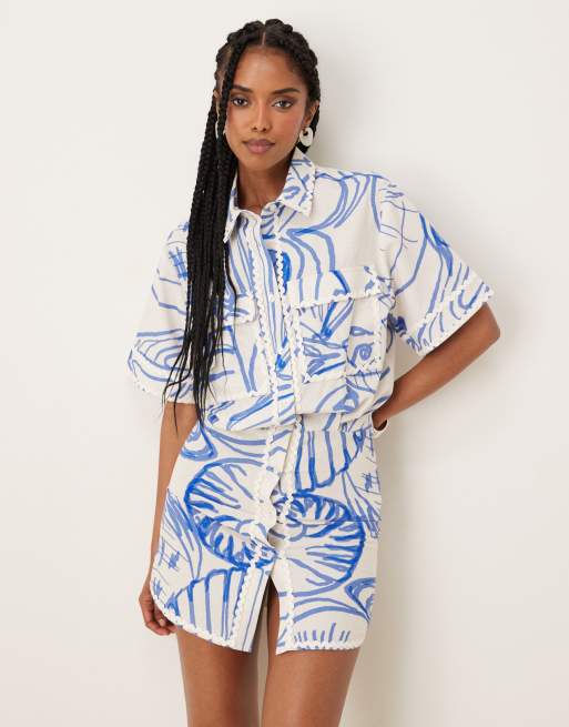 ASOS DESIGN shirt mini dress with oversized pockets in print, 2 of 4