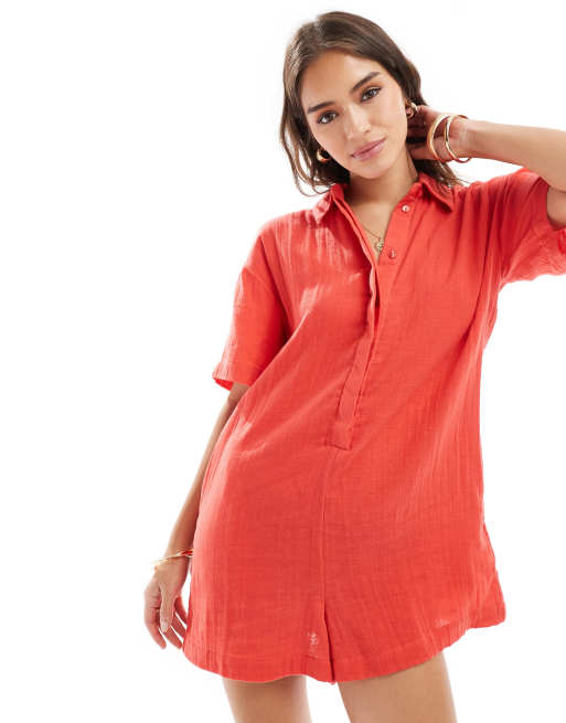 ASOS DESIGN shirt romper in red