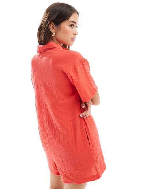 ASOS DESIGN shirt romper in red