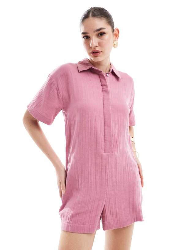 ASOS DESIGN - shirt romper playsuit in mauve