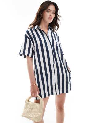 ASOS DESIGN shirt romper playsuit in navy and white stripe-Multi