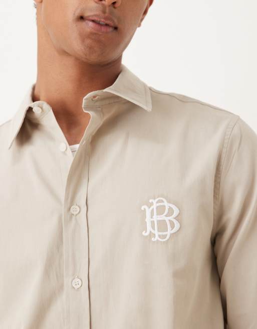 ASOS DESIGN shirt with chest embroidery in buttermilk cotton poplin, 3 of 5