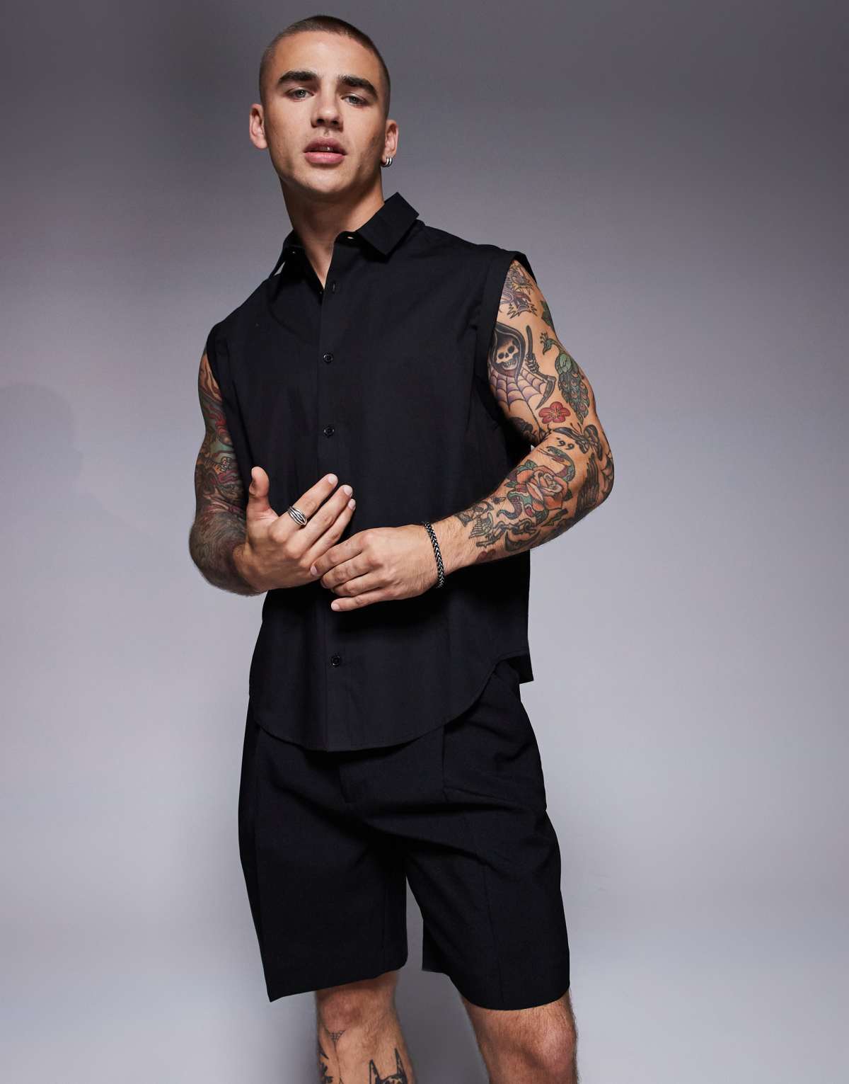 ASOS DESIGN shirt with concealed buttons in black - BLACK
