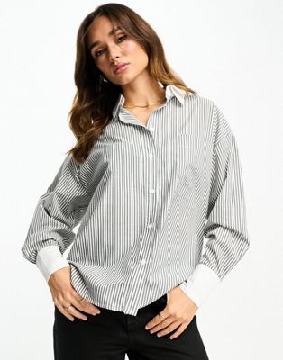 ASOS DESIGN shirt with contrast collar & cuffs in stripe - ASOS Price Checker