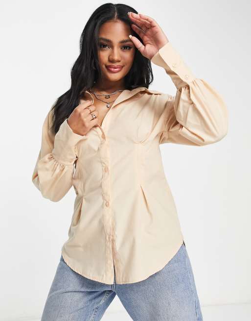 ASOS DESIGN shirt with corset waist detail in stone, 2 of 4