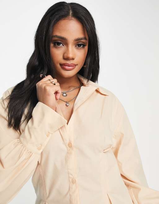 ASOS DESIGN shirt with corset waist detail in stone, 4 of 4