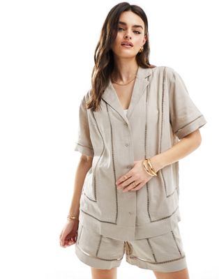 ASOS DESIGN shirt with cutwork detail in taupe