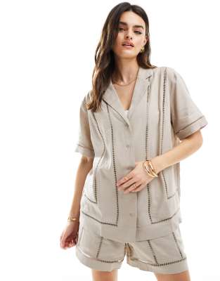 Asos Design Shirt With Cutwork Detail In Taupe-no Color In Neutral