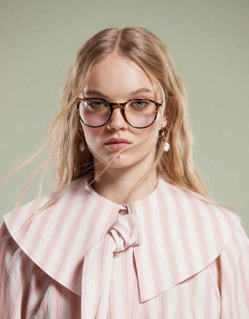 ASOS DESIGN shirt with large collar and tie detail in pink stripe