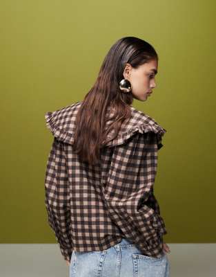 mellow frill check shirt ブラウン Elja Check Shirt - Orange Check - Holzweiler