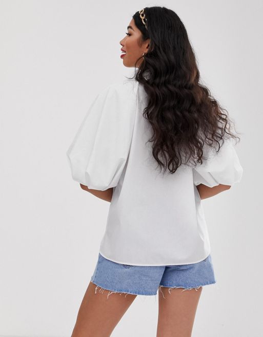 ASOS DESIGN premium 3D lace puff sleeve corset top in white
