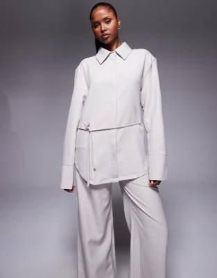 Asos Design Shirt With Shoulder Pads And Cinched Waist In Multi