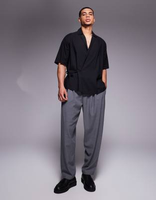 ASOS DESIGN shirt with tie side closure in black