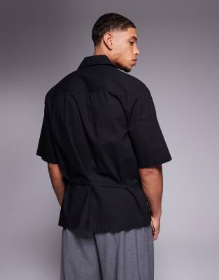 ASOS DESIGN shirt with tie side closure in black