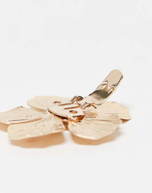 ASOS DESIGN shoe clips with metal flower design in gold tone