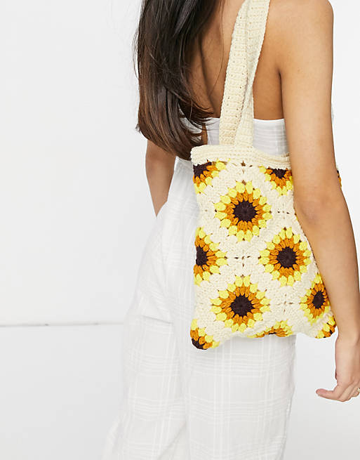 ASOS DESIGN shopper bag in sunflower crochet
