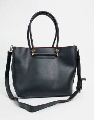 Asos Design Shopper Bag With Stud Detail & Laptop Compartment In Black