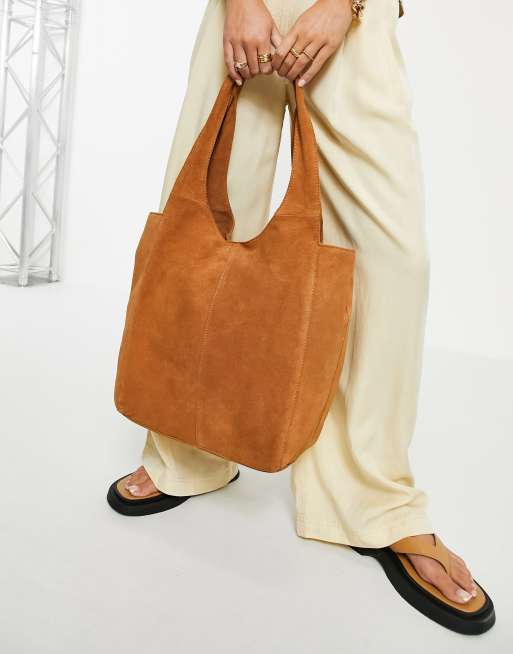 ASOS DESIGN - Shopper oversize squadrata in camoscio color cuoio