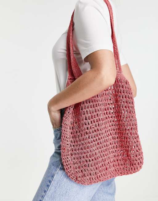 ASOS DESIGN - Shopper rosa all'uncinetto