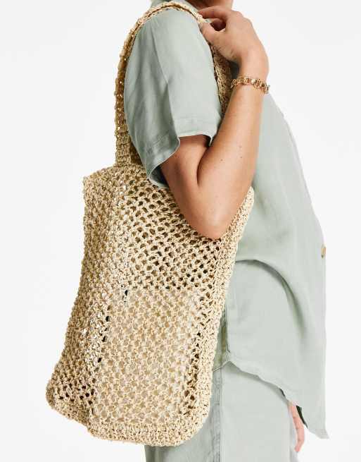 ASOS DESIGN - Shopper tas van stro in naturel