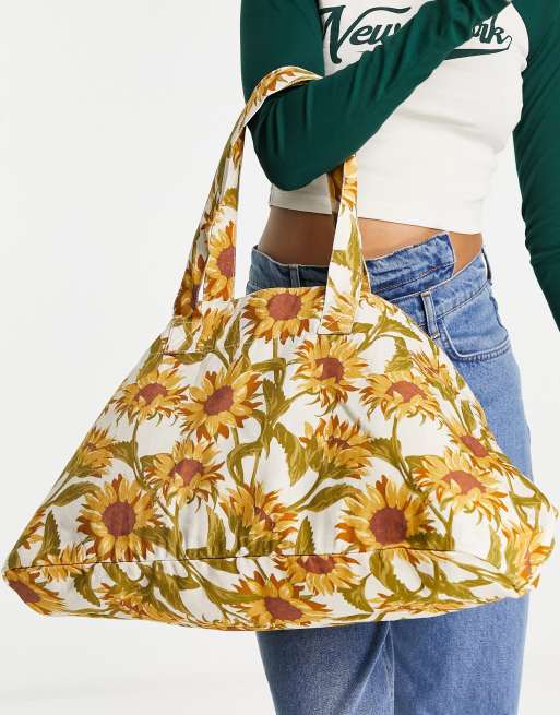 ASOS DESIGN - Shopper van katoen met zonnebloemprint - MULTI