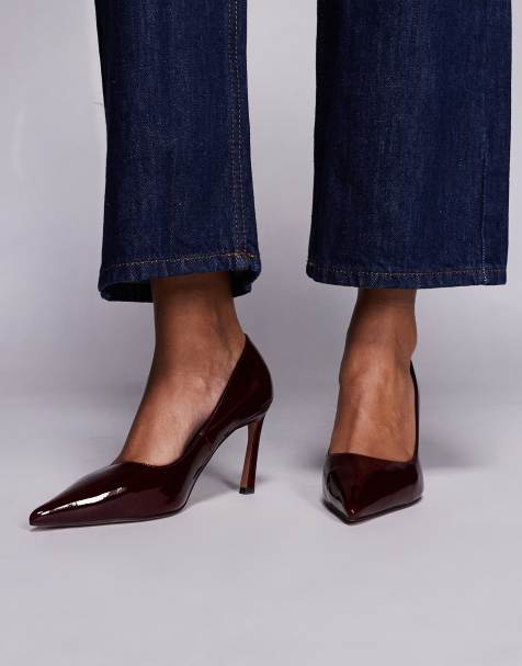 ASOS DESIGN Shore mid heel court shoe in dark red - view 1
