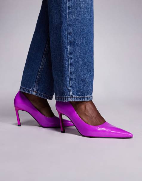 ASOS DESIGN Shore mid heel pumps in electric purple - view 1