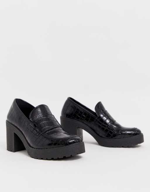 ASOS DESIGN Shores chunky mid-heels in black croc | ASOS