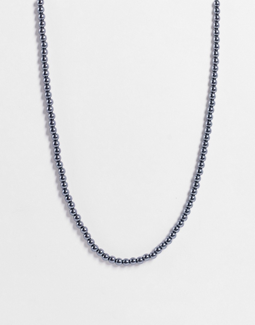 ASOS DESIGN short 6mm faux pearl neckchain in shiny black