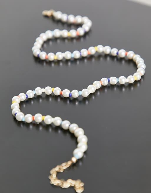 ASOS DESIGN short 6mm faux pearl necklace in white with multicolor