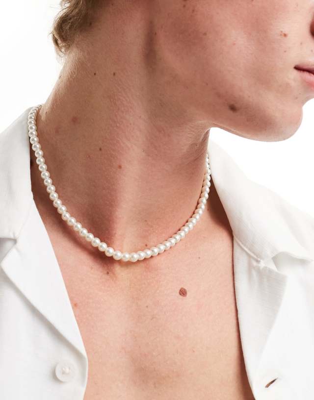 ASOS DESIGN short 6mm glass faux pearl necklace in white