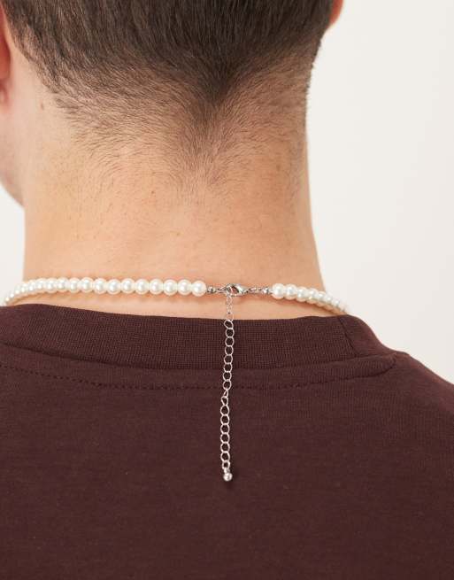 ASOS DESIGN short 6mm glass faux pearl necklace in white, 3 of 3