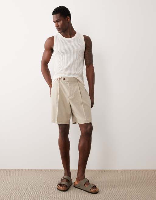 ASOS DESIGN - Short à pinces ample et ajusté en aspect lin texturé - Taupe, 2 de 5