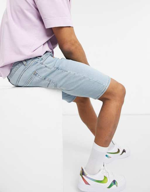 ASOS DESIGN - Short ajusté coupe classique en jean - Bleu clair vintage teinté, 3 de 4