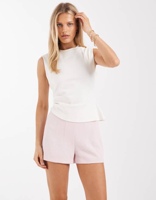 ASOS DESIGN - Short ajusté taille haute à coutures effet corset - Rose