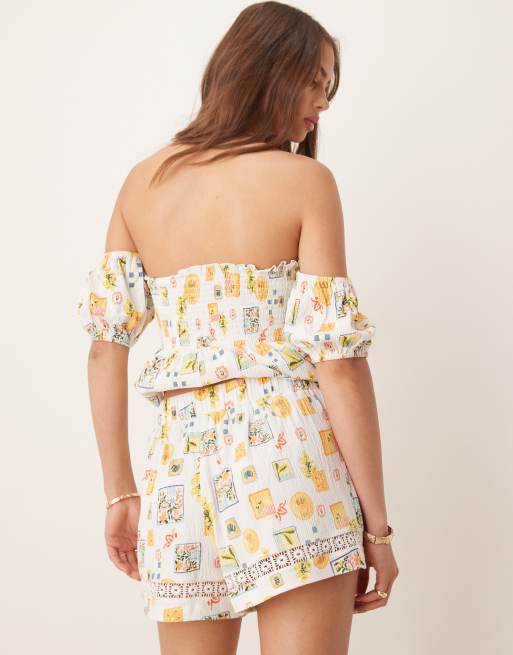 ASOS DESIGN - Short avec finitions en dentelle - Imprimé carte postale, 5 de 5