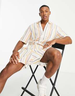 ASOS DESIGN short boilersuit in linen mix stripe - ASOS Price Checker