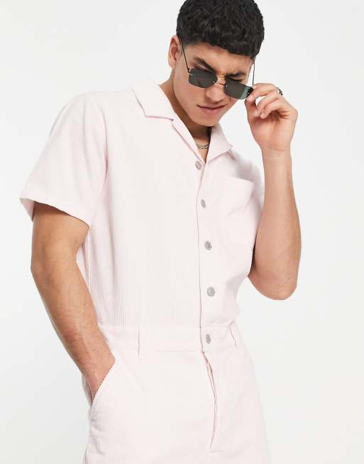 ASOS DESIGN short boilersuit in pink corduroy