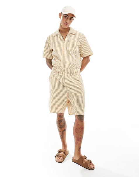 ASOS DESIGN short boilersuit in seersucker stripe - view 1